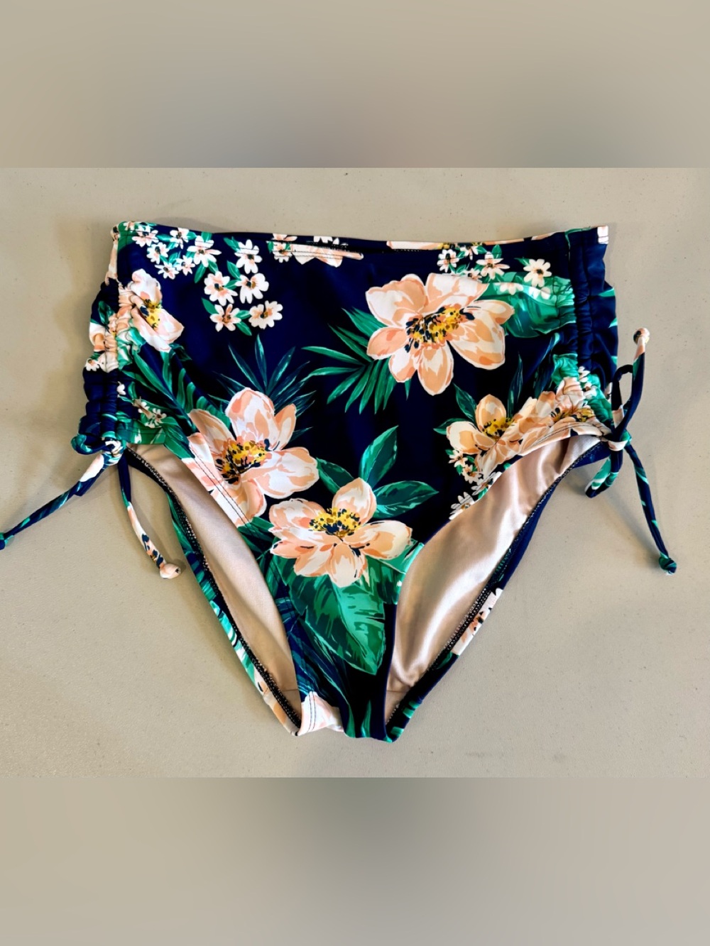 Kona Sol Women's Shirred Side-Tie Sea Breeze Floral Bikini Bottom High Waist M